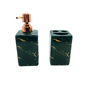 Kit para Banheiro de Cerâmica 2 Peças - Verde - 1 unidade - Rizzo