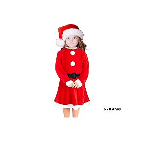 Fantasia Completa De Mamãe Noel De Natal Infantil - 6 a 8 Anos - 1 unidade - Rizzo