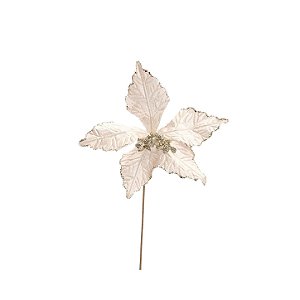 Poinsétia Decorativa - Champanhe Com Glitter - 30cm - 1 unidade - Cromus - Rizzo