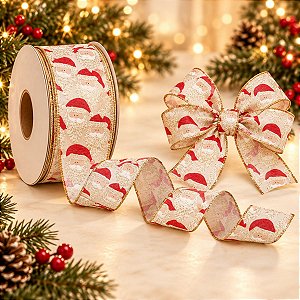 Fita Decorativa Aramada - Estampada Papai Noel - 6,3x914cm - 1 unidade - Cromus - Rizzo