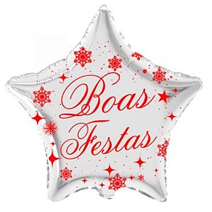 Balão de Festa Metalizado Estrela  20'' 50cm - Boas Festas Prata - 1 unidade - Rizzo
