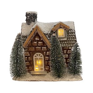 Casinha decorativa de Natal com Led - Tijolos - 21cm - 1 unidade - Rizzo