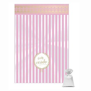 Saco para Presente - Rosa Listrado - 22cm - 50 unidades - Cromus - Rizzo