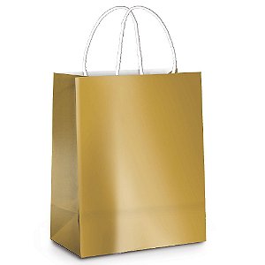 Sacola de Papel G 32x26,5x13cm - Ouro Metalizado - Fundo Largo - 10 unidades - Cromus - Rizzo