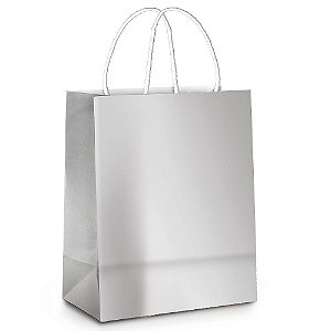 Sacola de Papel G 32x26,5x13cm - Prata Metalizado - Fundo Largo - 10 unidades - Cromus - Rizzo