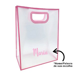 Sacola PVC com Alça Rosa Personalizado com Nome - 30x25x15cm - 1 unidade - Rizzo