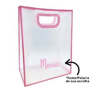 Sacola PVC com Alça Rosa Personalizado com Nome - 40x30x12cm - 1 unidade - Rizzo