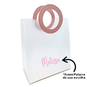 Sacola PVC com Alça Redonda de Couro Rosa Personalizado com Nome - 26,5x23x11cm - 1 unidade - Rizzo