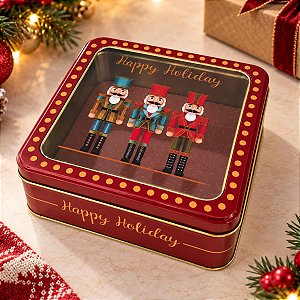 Lata De Metal De Natal Com Visor - Happy Holyday - 15cm - 1 unidade - Rizzo