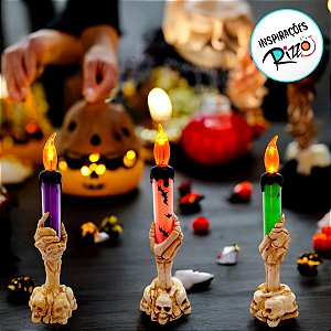 Castiçal de Halloween com Vela Led - Verde - 18x6cm - 1 unidade - Rizzo - Rizzo