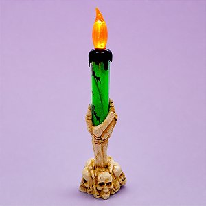 Castiçal de Halloween com Vela Led - Verde - 18x6cm - 1 unidade - Rizzo - Rizzo