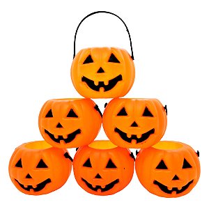 Mini Baldinho de Halloween com Alça - Abóbora Laranja - 5x6cm - 6 unidades - Rizzo
