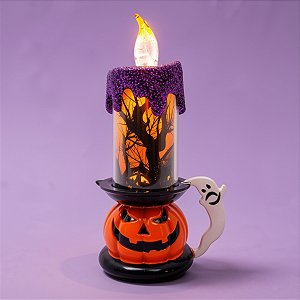 Vela Decorativa Com Led Halloween - Abóbora Roxo - 15x7cm - 1 unidade - Rizzo