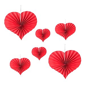 Leque Decorativo de Papel - Corações - 6 unidades - Rizzo
