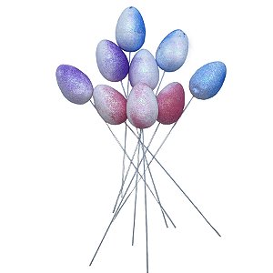 Pick Decorativo Ovos com Glitter de Páscoa -  25,5cm  - 9 unidades - Rizzo