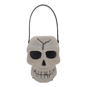 Baldinho de Halloween com Alça - Caveira com Som e Luz - Branco - 1 unidade - Rizzo