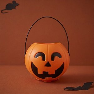 Baldinho de Halloween com Alça - Abóbora com Som e Luz - Laranja - 1 unidade - Rizzo