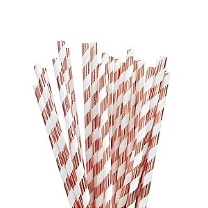 Canudo de Papel Listras Rose Gold - 20 unidades - Artlille - Rizzo