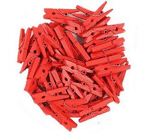 Mini Prendedor de Madeira Vermelho 2,5cm - 50 Unidades - Rizzo