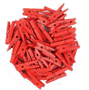 Mini Prendedor de Madeira Vermelho 3,5cm - 50 Unidades - Rizzo