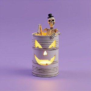 Enfeite de Halloween de Resina - Lata Com Formato De Caveira e Led - 17x8cm - 1 unidade - Cromus - Rizzo