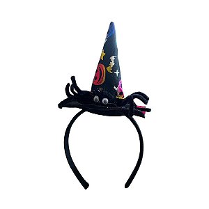 Tiara Halloween Chapéu da Bruxa com Aranha - Preto - 1 unidade - Partiufesta - Rizzo