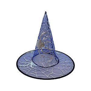 Chapéu de Bruxa Transparente Azul - Aranha Prata - Halloween - 1 unidade - Rizzo