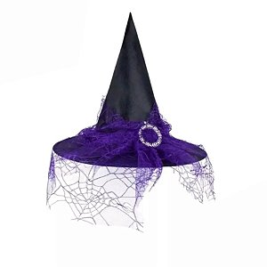Chapéu de Bruxa Preto com Véu Roxo - 1 unidade - Rizzo