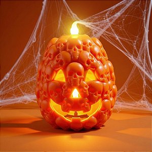 Enfeite Decorativo com Led Halloween - Abóbora Caveira - 12cm - 1 unidade - Rizzo