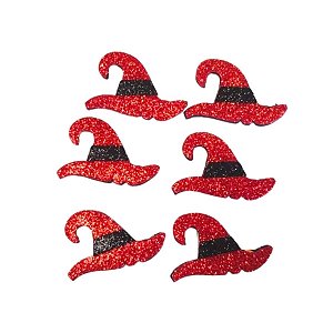 Enfeite Decorativo De Halloween - Mini Chapéu De Bruxa Com Glitter - 5cm - 6 unidades - Rizzo