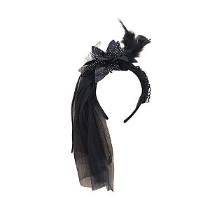 Tiara Halloween - Véu Preto Com Flor - 1 unidade - Partiu Festa - Rizzo
