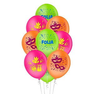 Balão de Festa Decorado 9'' 23cm - Carnaval Folia Clássico - 25 unidades - Regina - Rizzo