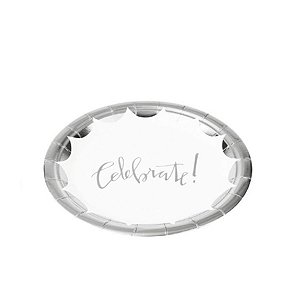 Prato Papel Biodegradável Celebrete Prata e Branco - 10 unidades - 18 cm - Rizzo