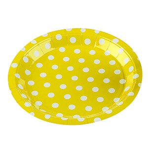 Prato Papel Biodegradável Poa Amarelo - 10 unidades - 18 cm - Rizzo
