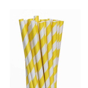 Canudo Biodegradável Listrado Branco e Amarelo - 20 unidades - Rizzo