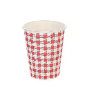 Copo papel Xadrez Junino Vermelho Biodegradável- 10 unidades - 270 ml - Rizzo