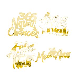 Placa Para Foto com Vareta - Ano Novo - Dourado - 4 unidades - Regina - Rizzo