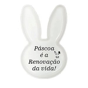 Bandeja Coelho com Frase de Páscoa - Branco - 25x15cm - 1 unidade - Rizzo