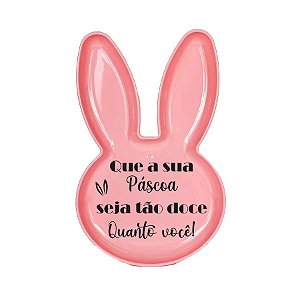 Bandeja Coelho com Frase de Páscoa - Rosa - 25x15cm - 1 unidade - Rizzo