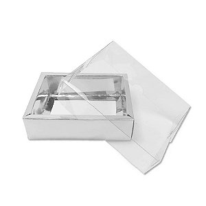 Caixa com Tampa Transparente PVC Nº 5 (9cm x 12cm x 4cm) Prata  - 10 unidades - Assk - Rizzo