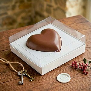 Caixa para Meio Ovo Coração 250g - Branco - 15x13x6,5cm - 5 unidades - Assk Rizzo
