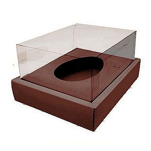 Caixa Ovo de Colher com Moldura - Meio Ovo de 350g - 23cm x 19cm x 9,7cm - Marrom - 5 unidades - Assk - Páscoa Riz