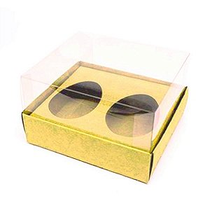 Caixa Ovo de Colher Duplo - Meio Ovo de 50g - 10cm x 10cm x 4cm - Ouro - 5unidades - Assk - Páscoa Rizzo Embalagens