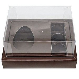 Caixa para Meio Ovo de 150g e 3 Bombons - 20x15x10cm - Marrom - 5 unidades - ASSK - Rizzo