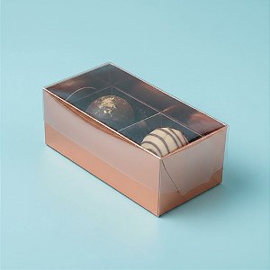 Caixa 2 Doces com Tampa Transparente Nº 2 (8,5cm x 4cm x 3,5cm) Cobre - 10 unidades - Assk - Rizzo