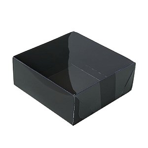 Caixa 4 Doces com Tampa Transparente Nº 4 (8,5cm x 8,5cm x 3,5cm) Preta 10 unidades Assk Rizzo Embalagens