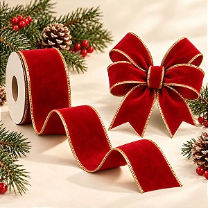 Fita Aramada Veludo - Vermelho - 10cm x 4,57m - 1 unidade - Cromus - Rizzo