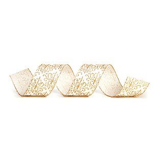 Fita Aramada Arabesco - Branco/Ouro - 6,3cm x 9,14m - 1 unidade - Cromus - Rizzo
