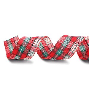 Fita Aramada Xadrez - Vermelho/Verde/Branco - 6,3cm x 9,14m - 1 unidade - Cromus - Rizzo