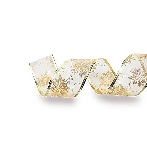 Fita Aramada Voal - Flores Ouro - 6,3cm x 9,14m - 1 unidade - Cromus - Rizzo
